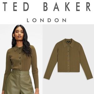 Ted Baker London Women’s NWT Extonn Collared Cardigan Top Khaki Sz 3 (US 8)